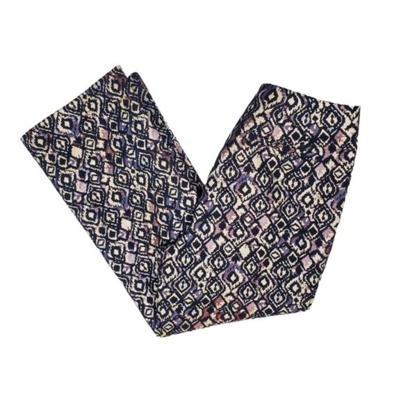 Free People Womens Black Ivory Purple Metallic Pattern Mod Cropped Pants Size 10 - Picture 1 of 7